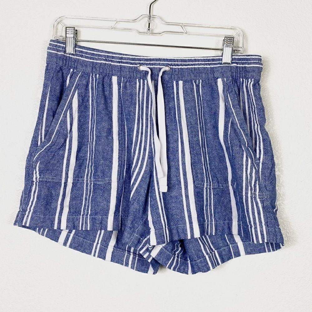 Nautica Blue & White Striped Linen Blend Pull On Shorts